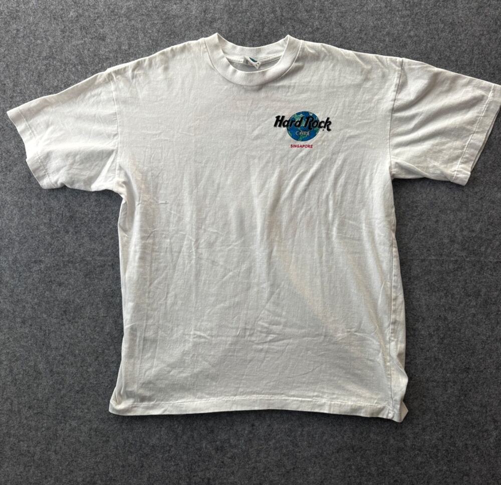 Vintage 90s Hard Rock Cafe Singapore T Shirt Mens XL Single Stitch White (S02)